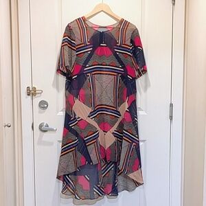 EUC Gorgeous 2X Sheer Flowy Abstract Graphic Pattern Beach Dress